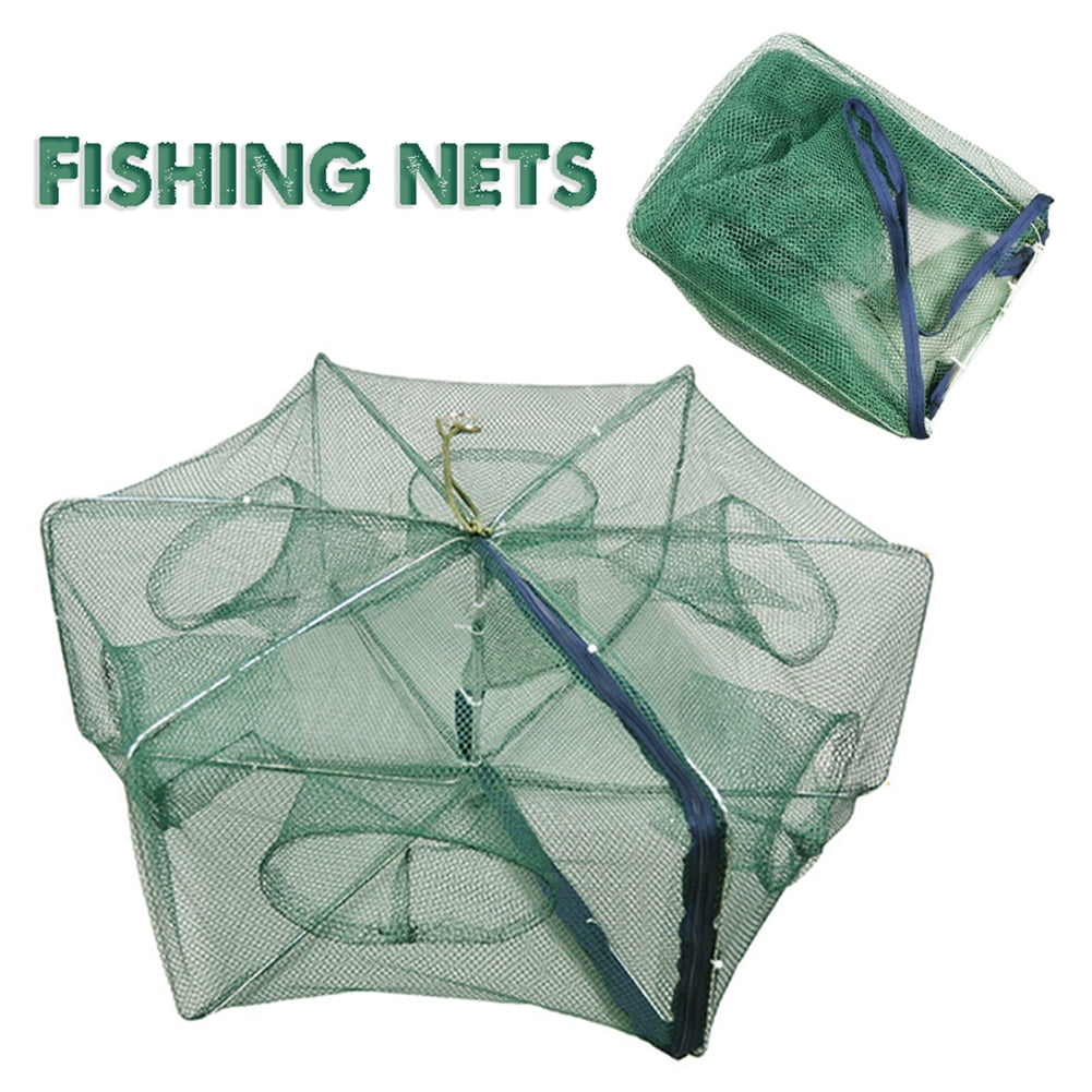 6 Holes Foldable Automatic Fishing Net Shrimp Cage Nylon Mesh Fish Trap Supplies
