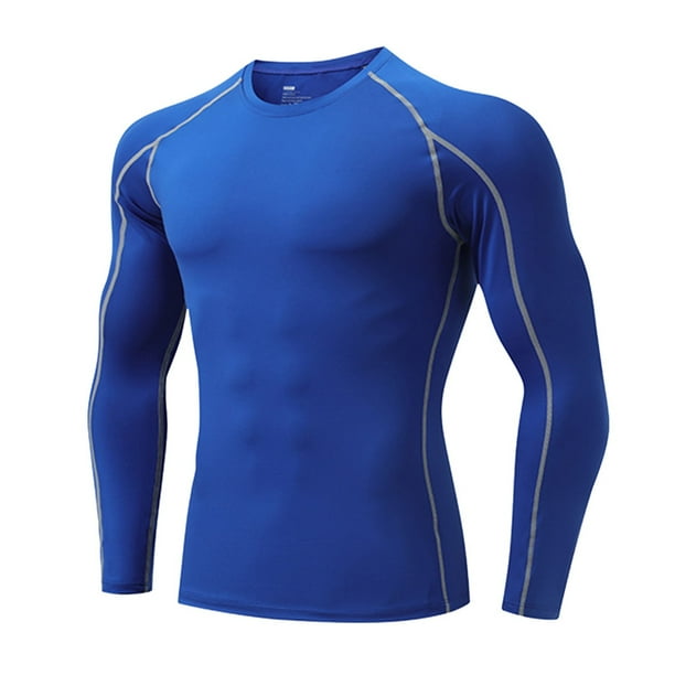 Camiseta de manga larga ajustada para hombre - Poliéster, entrenamiento físico, deporte informal