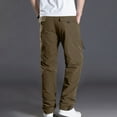 thumbnail image 6 of Men's Lightweight Casual Pants Elastic Waist Pull On Work Solid Color Casual Button Pockets Long Pants Coffee, 6 of 9