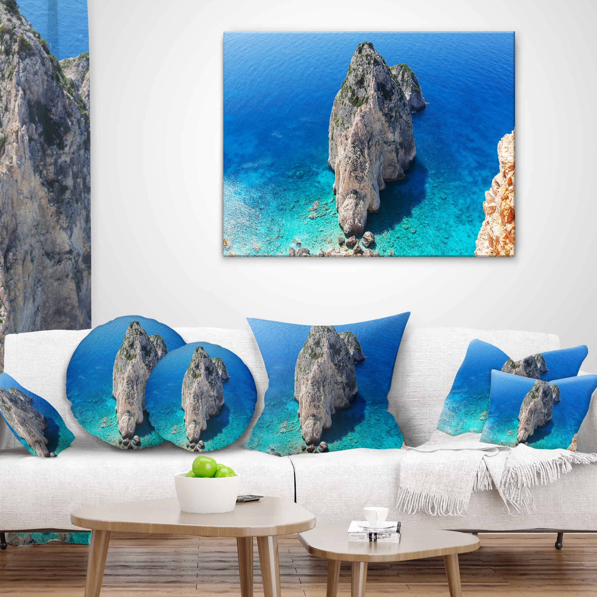 Designart Zakynthos Beautiful Rocky Coast - Seashore Throw Pillow - 16x16
