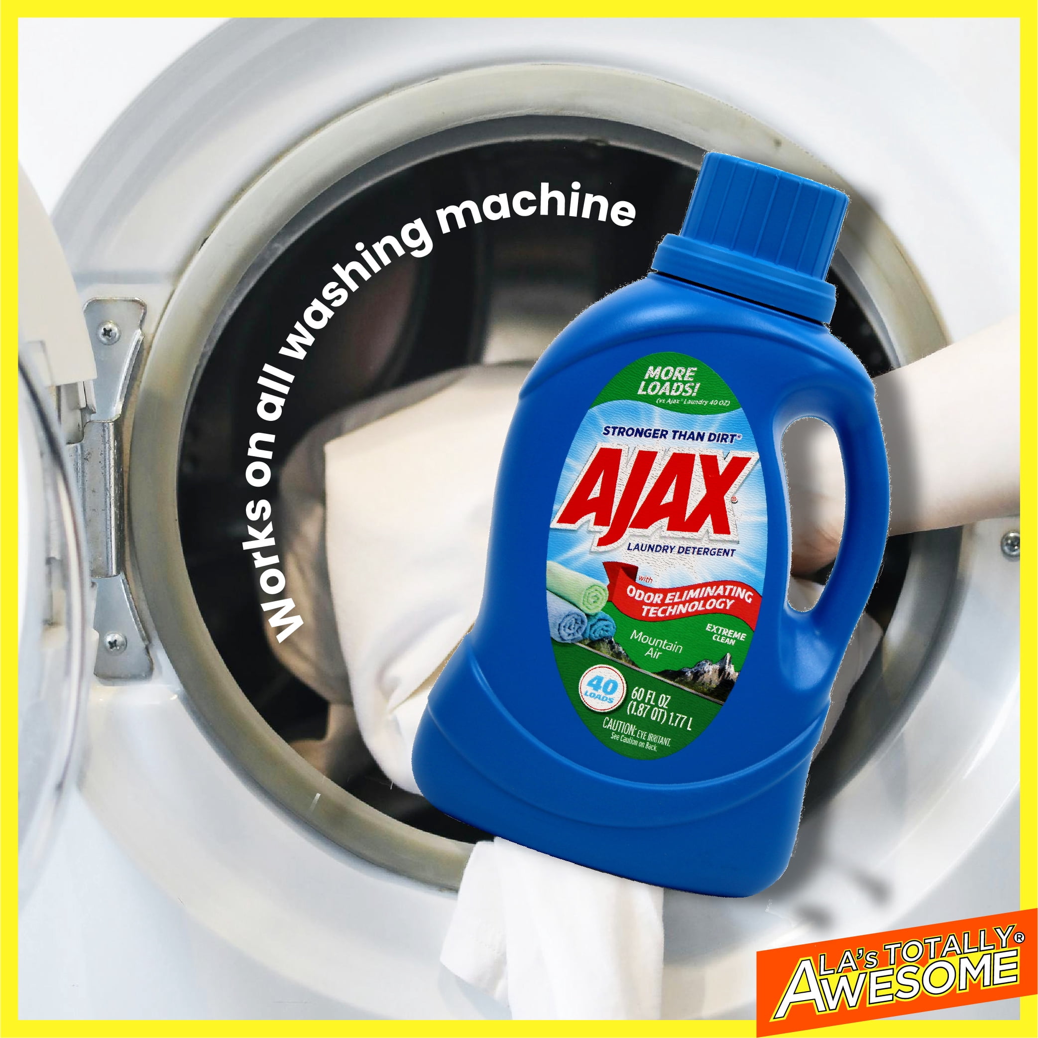 Ajax Mountain Air Liquid Laundry Detergent – Totally Awesome Cleaner with Deep Clean Power, Stain & Odor Remover, HE Compatible, 60oz (Pack of 4), 160 Loads, Long-Lasting Fresh Scent