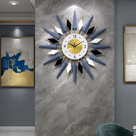 Loyalheartdy 23.6 inch Metal Crystal Wall Clock European Style Non-Ticking Silent Quartz Mid-Century Instruments Wall Clocks Living Room Kitchen Office Decor Metal Wall Clock