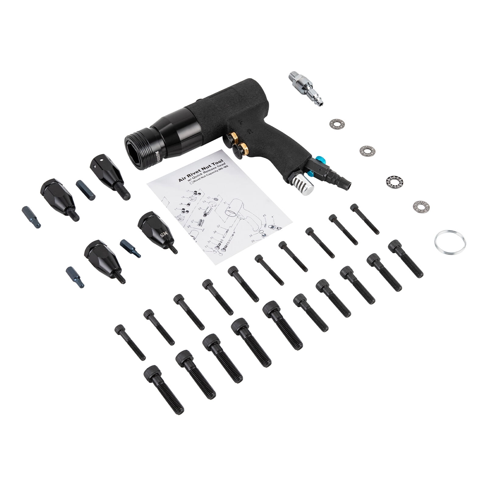 1/4" Pneumatic Rivet Nut Gun Rivnut Setting Gun M5, M6, M8, M10 Gun Heads