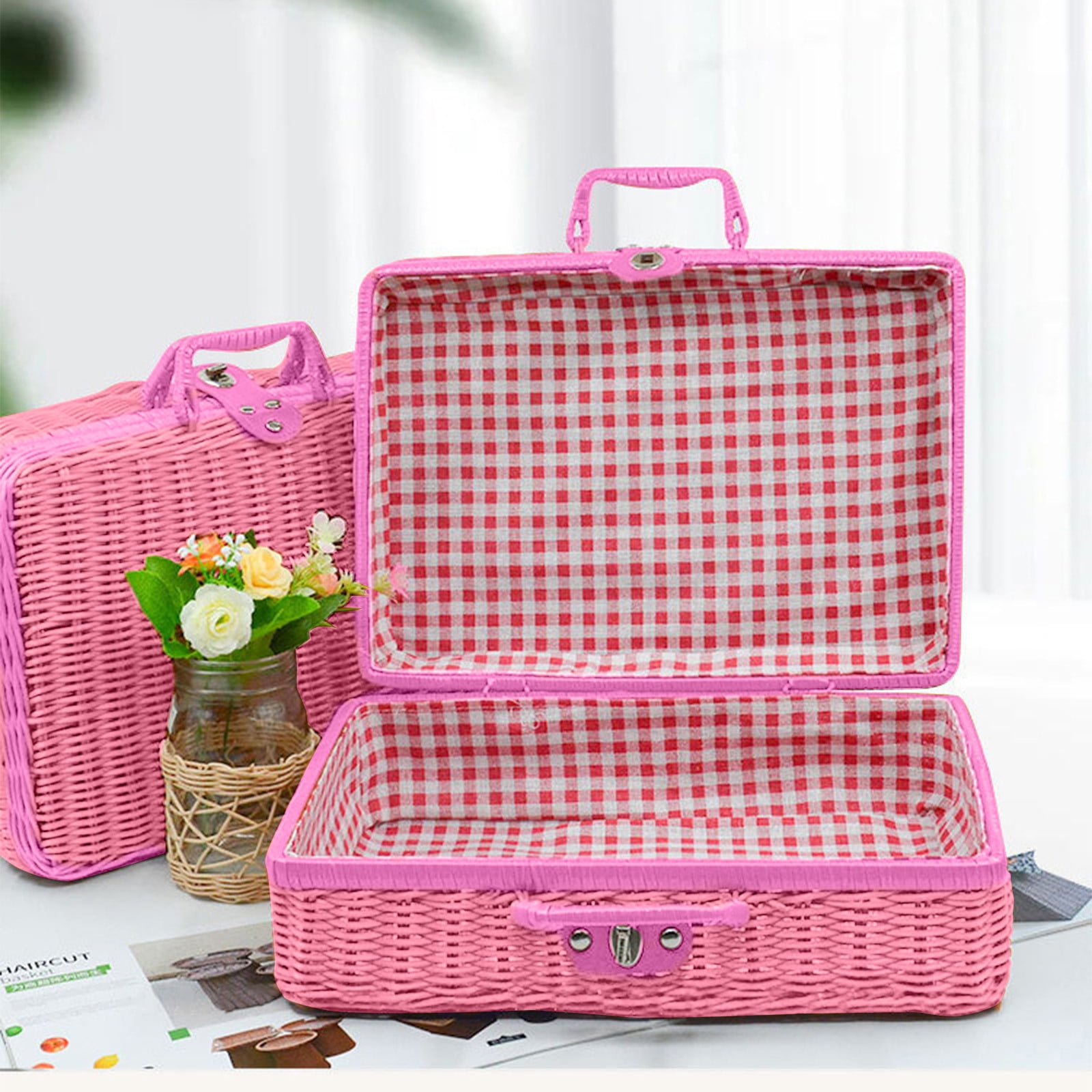 SPORYYO Retro Portable Imitation Rattan Storage Box - Wedding Photography Decoration, Photo Souvenir Organizer