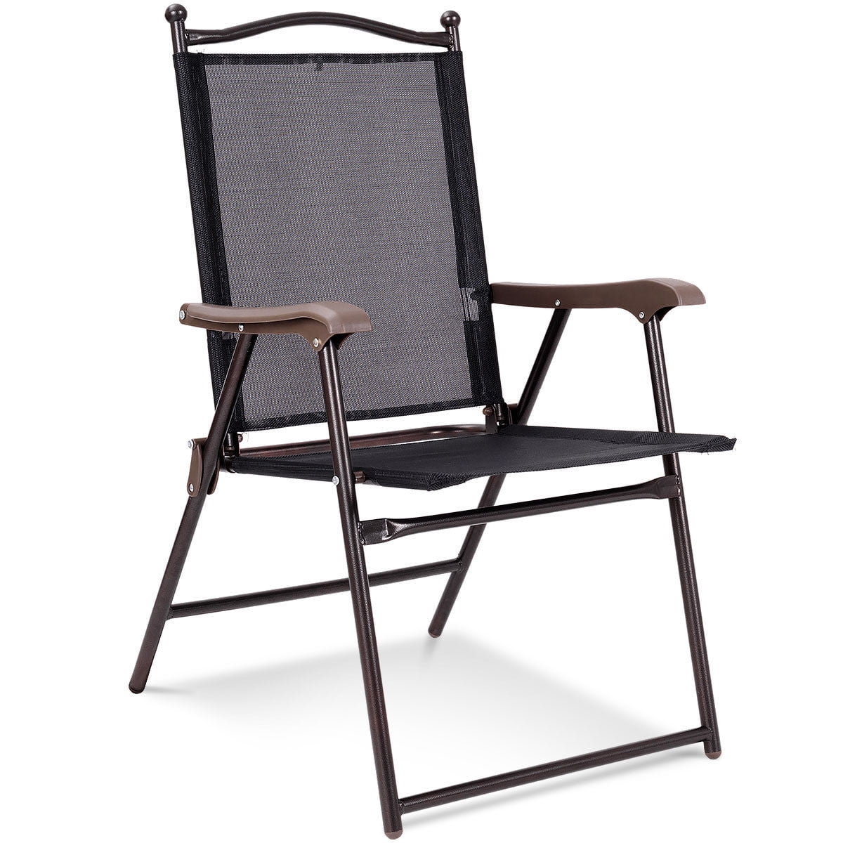 Gymax Set of 2 Folding Patio Furniture Sling Back Chairs Outdoors Black
