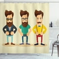 thumbnail image 1 of Geek Shower Curtain, Hipster Fashion Themed Cartoon Image of Men Wearing Pullovers Jackets and Suspenders, Fabric Bathroom Set with Hooks, 69W X 75L Inches Long, Multicolor, by Ambesonne, 1 of 3