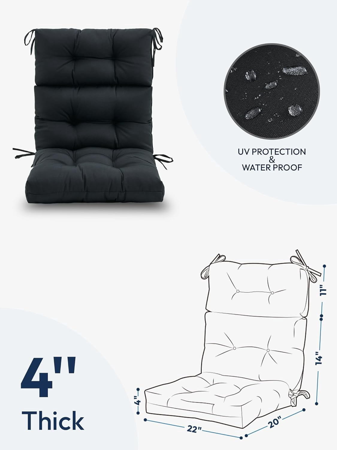 Namzi Outdoor Cushions, Patio Chair Cushions Outdoor Furniture Cushions for Garden, Balcony Outdoor Dining Chairs Cushions,Black