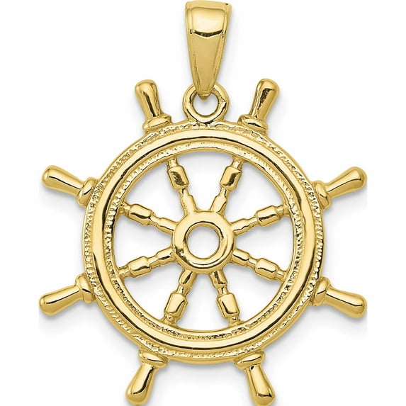 10K Yellow Gold 3D Ships Wheel Pendant (27 X 22) Made In United States -Jewelry By Sweet Pea