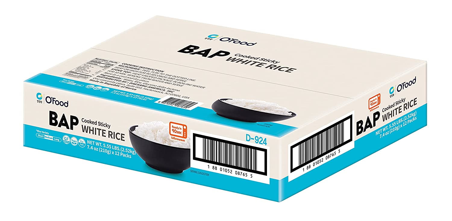 Chung Jung One O'Food BAP, Cooked Sticky White Rice, Ready to Eat, Microwave Safe, Pack of 24