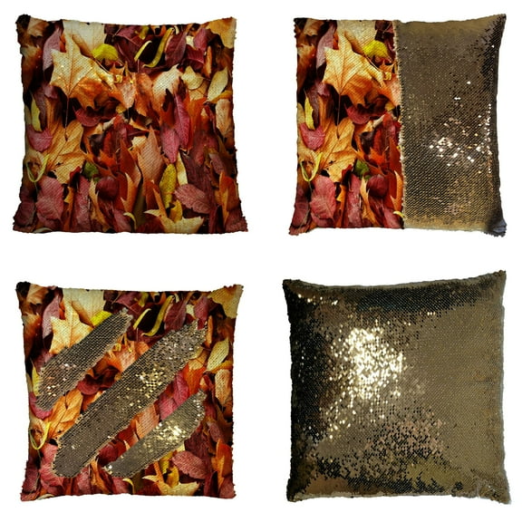 ZKGK Fallen Leaves in Autumn Reversible Mermaid Sequin Pillow Case 16x16 inches