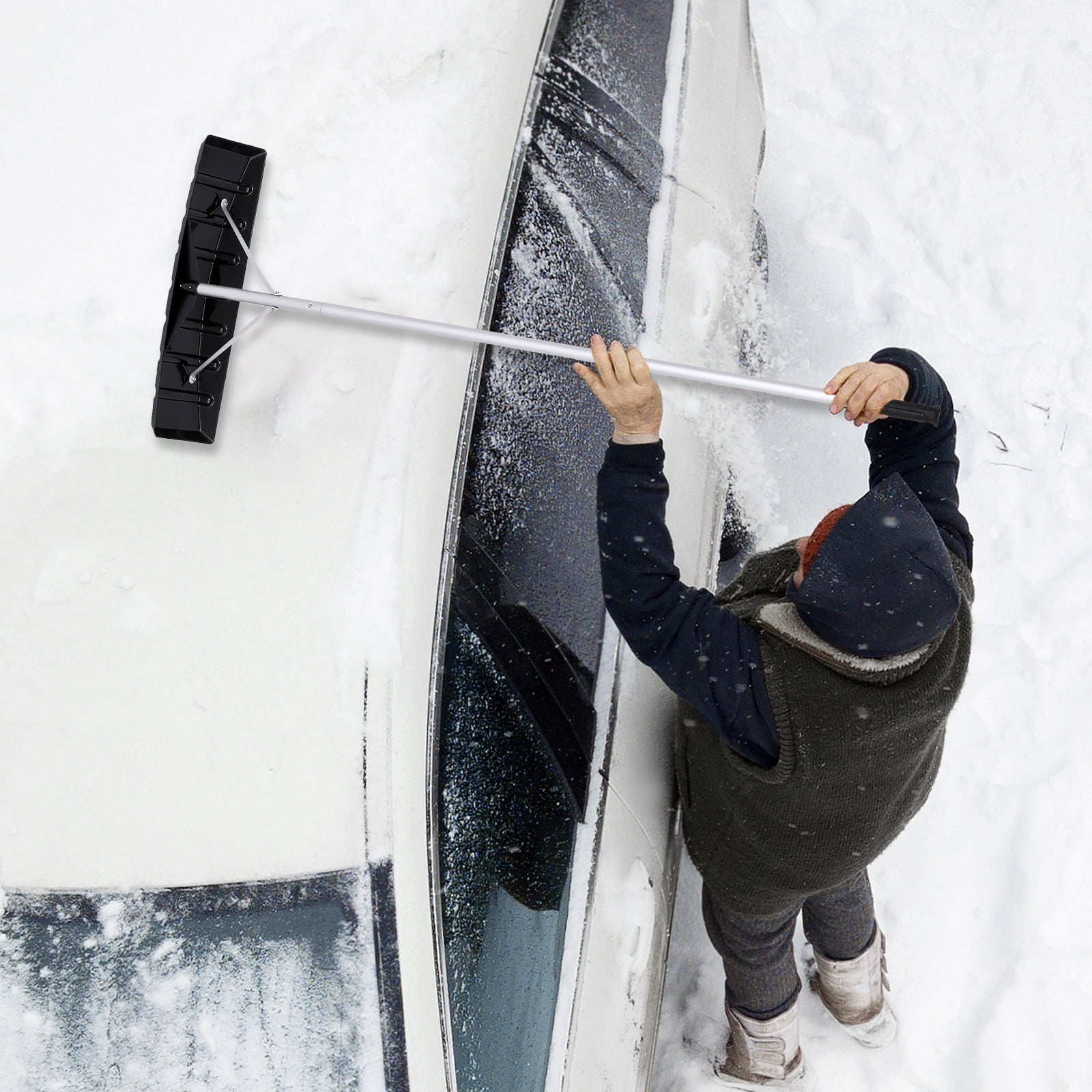 SUGIFT 20ft Snow Roof Rake 25" Plastic Blade Snow Removal Tool for House Roof, , Wet Leaves, Car Snow