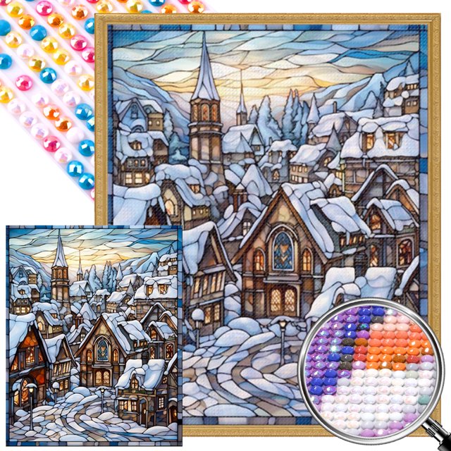 5D DIY Vitral AB Parcial Escena Nieve 45x55cm