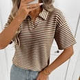 thumbnail image 6 of Ruimatai Women's Casual Striped Short Sleeve Blouse Turndown Collar Fashion Tops Soft Comfortable Elegant Summer Shirt, 6 of 7