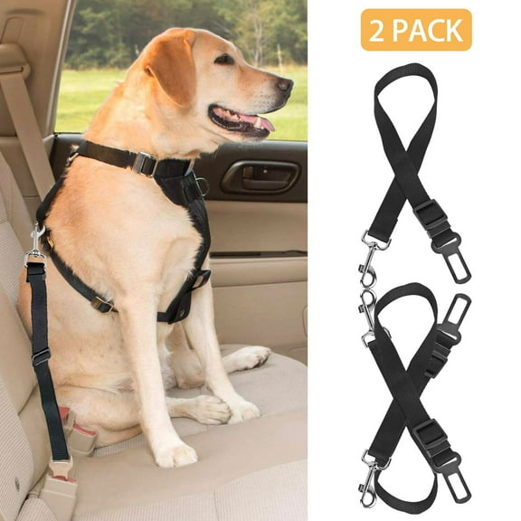 Moclever 2Pcs Adjustable Dog Seat Belt Harness, Nylon Anti Shock Dog Car Seat Belt, Black