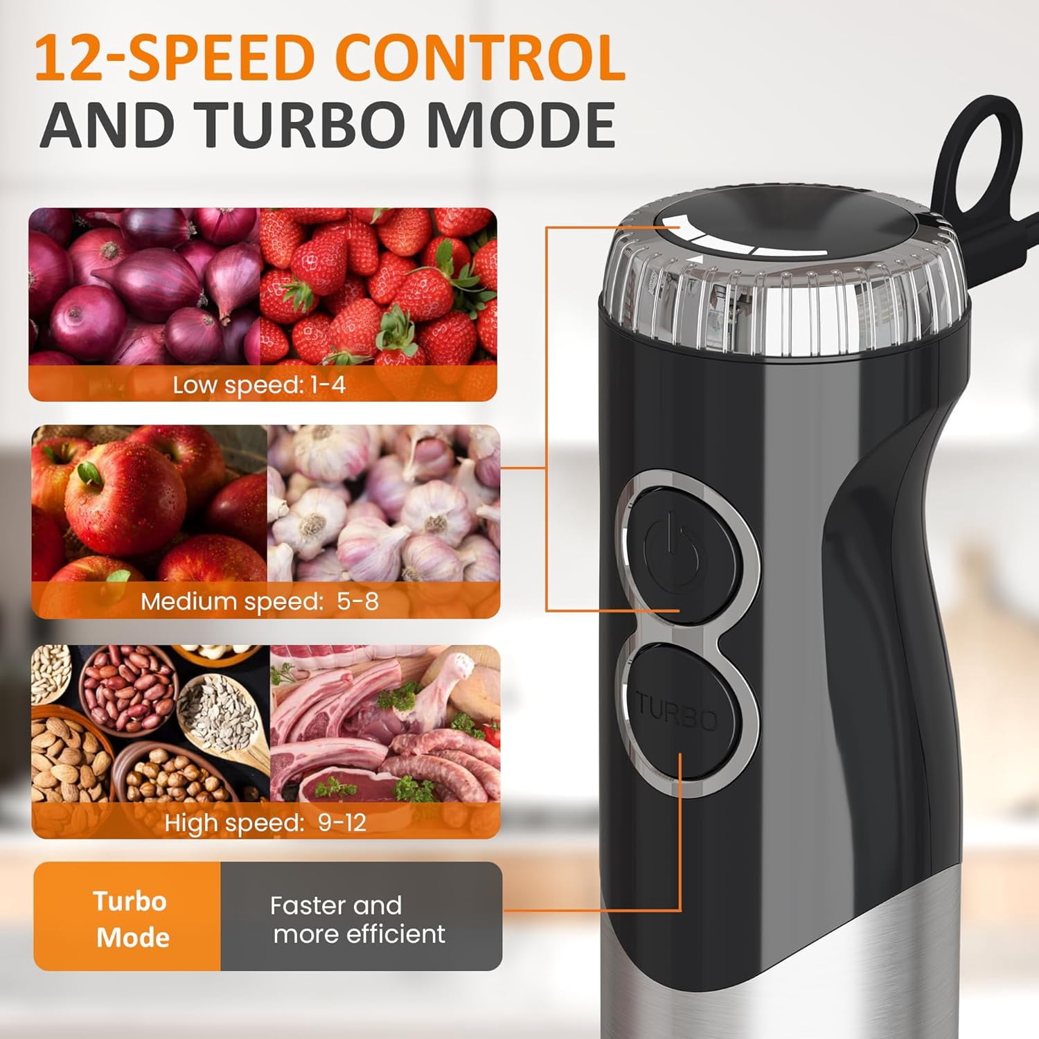 Sunvivi 1000W Immersion Blender Set with 12-Speed Turbo & 10 Accessories for Smoothies, Soups, and Purees