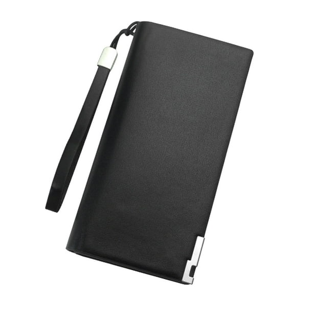 Cartera de párrafo largo con cremallera Monedero de gran capacidad con múltiples ranuras Bolsa de almacenamiento de teléfono para padre, hombre, amigos, café (negro)