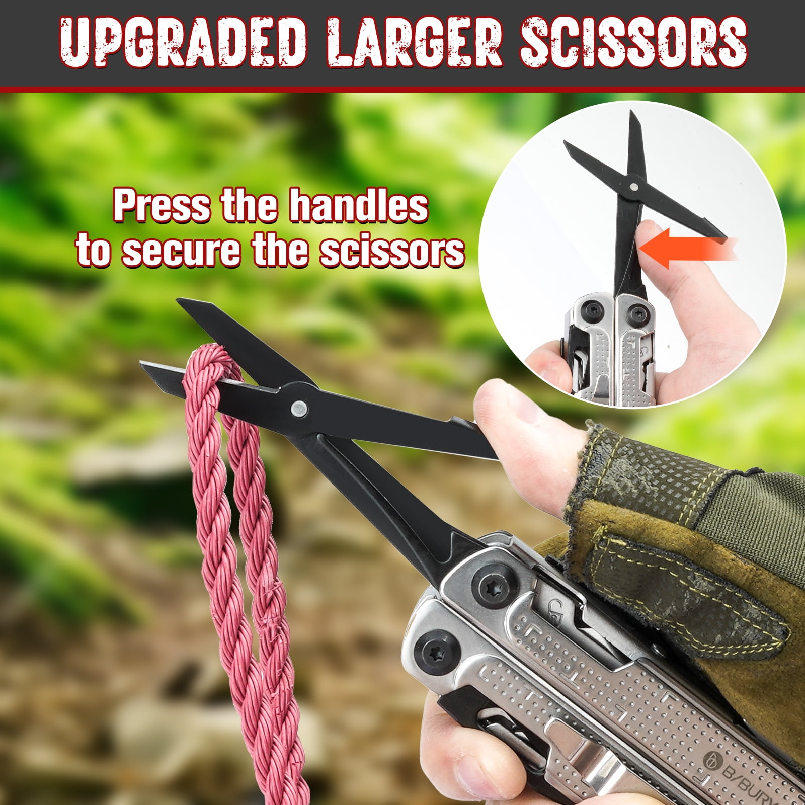 BIBURY Multitool Pliers, Stainless Steel Multi Tool with Upgraded Rope Cutter and Screwdrive, Foldable Self-locking Multitools with Nylon Pouch, Ideal for Camping, Hiking, Survival, Repair