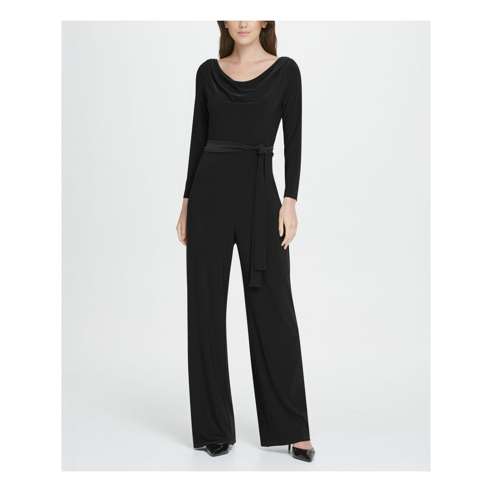 DKNY - DKNY Womens Black Belted Long Sleeve Scoop Neck Jumpsuit Size 12 ...