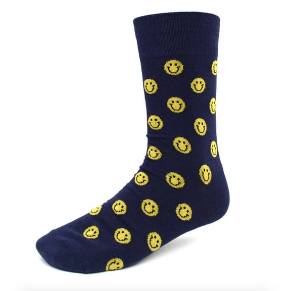 Urban-Peacock Men's Novelty Fun Crew Socks for Dress or Casual - Face - Dark Navy