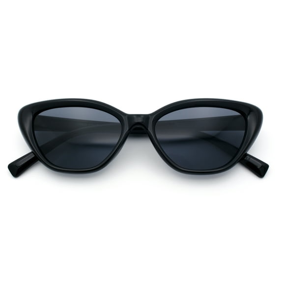 Womens Retro Classic Minimal Mod Thick Plastic Cat Eye Sunglasses All Black