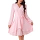 thumbnail image 1 of INSPIRE CHIC Vestido corto de línea A con cuello en V profundo, mangas largas y lazo en la cintura, color rosa M, 1 of 5