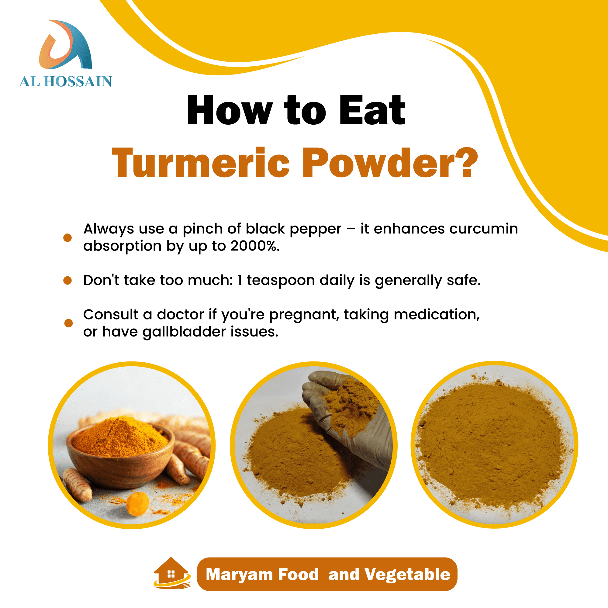 Al Hossain indian Natural Turmeric Powder – Bulk 11 LBS/ 5kg (176 oz).Gluten-Free.Haldi powder. Pure Turmeric Supplement. Ground from Raw Turmeric Root. Natural Golden Spice for Immunity Support.