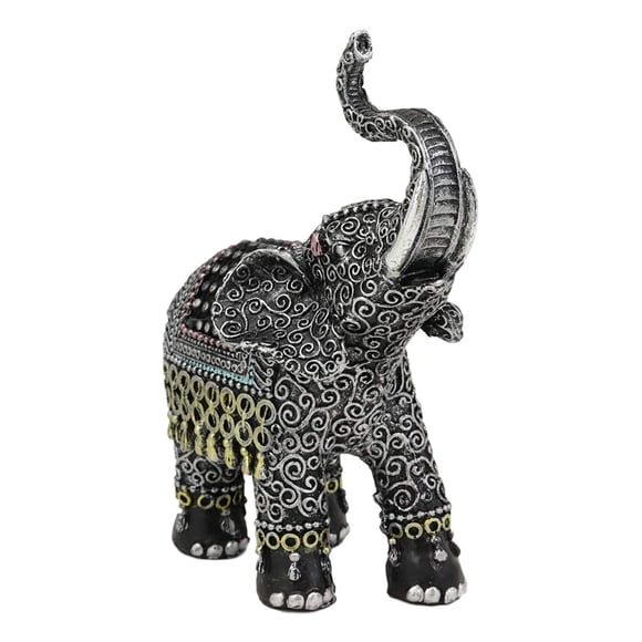 Ebros Feng Shui Scroll Art with Sculpted Tapestry Pattern Elephant with Trunk Up Statue 6.25" High Vastu 3D Zen Elephants Figurine Symbol of Wisdom Wealth Fortune Success and Protecti