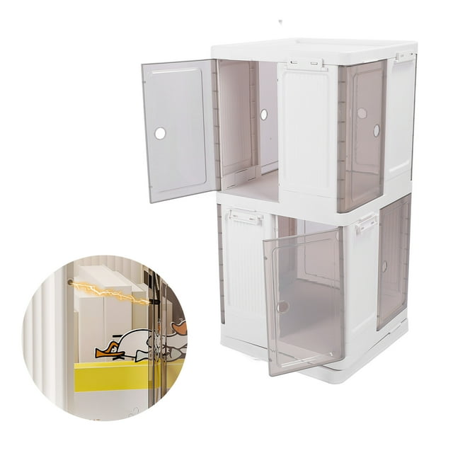 Rotating Bookshelf, 360 Display Floor Standing Narrow Swivel Corner Bookcase Storage Rack with Transparent Magnetic Door Plastic Stackable Bookshelf Tower for Bedroom