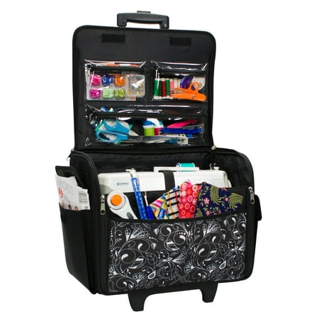 UPC: 0812259043840 | Everything Mary Rolling Sewing Machine Storage and Transport Tote  Black & White with Wheels