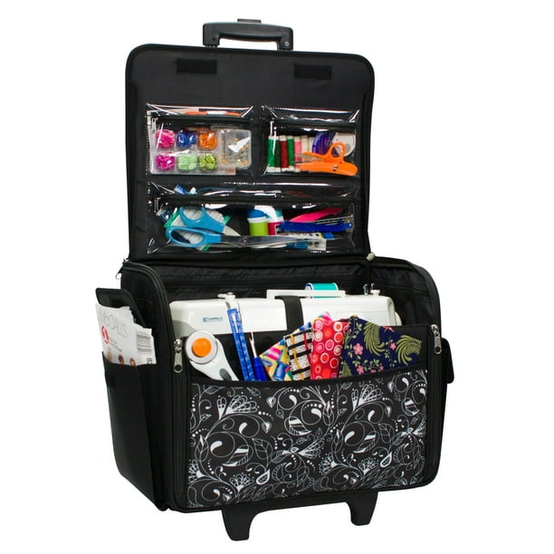 Everything Mary Rolling Sewing Machine Tote, Black & White Sewing