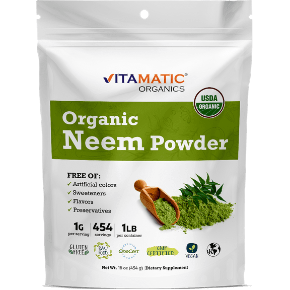 Vitamatic Certified USDA Organic Neem Leaf Powder 1 Pound (16 Ounce)