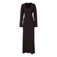 thumbnail image 4 of Wangscanis Robe Longue pour Femmes, Élégante Robe Cocktail à Manches Évasées, Col en U, Côtelée, Unie, Robe d'Automne, 4 of 9