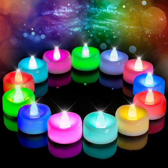 Merrynights Flameless Tealight Candles Color Changing Battery Operated LED 24-Pack 1.5'' D x 1.25'' H
