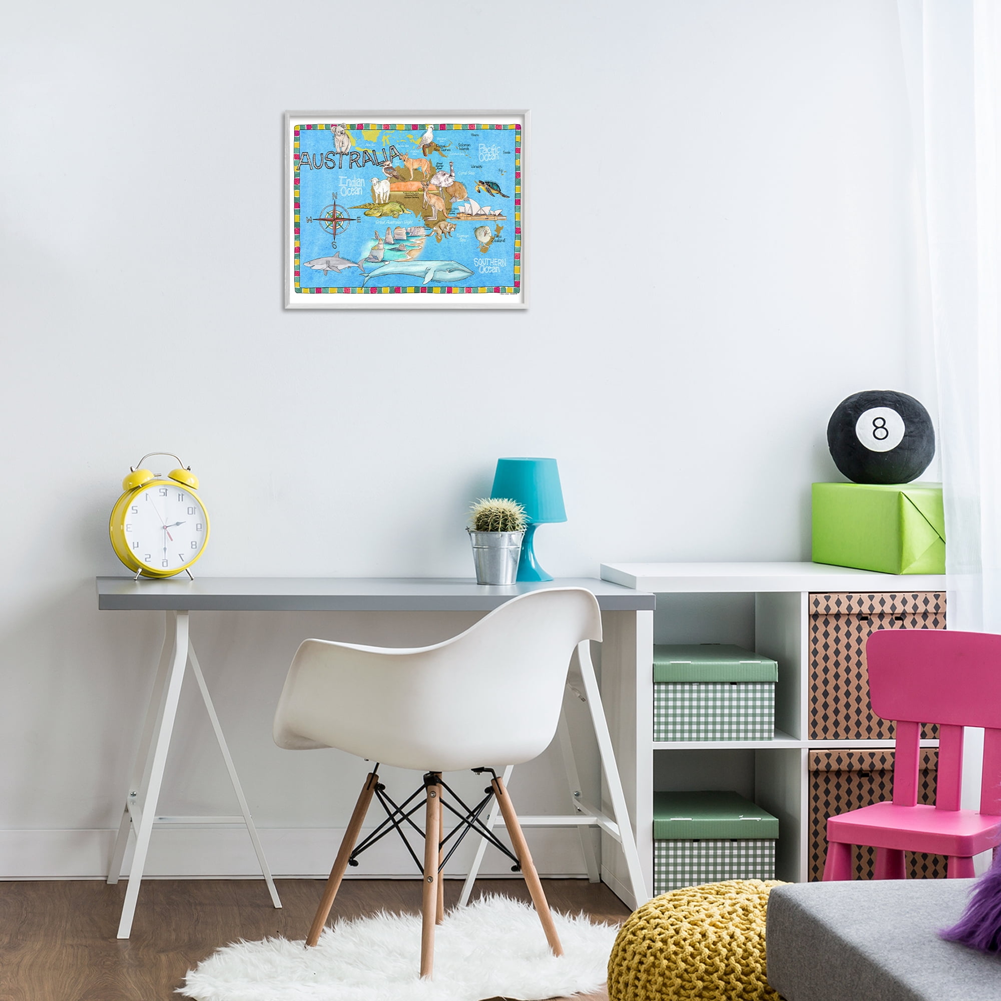 Stupell Industries Australia Animal Map Travel & Places Painting White Framed Art Print Wall Art, 20 x 16