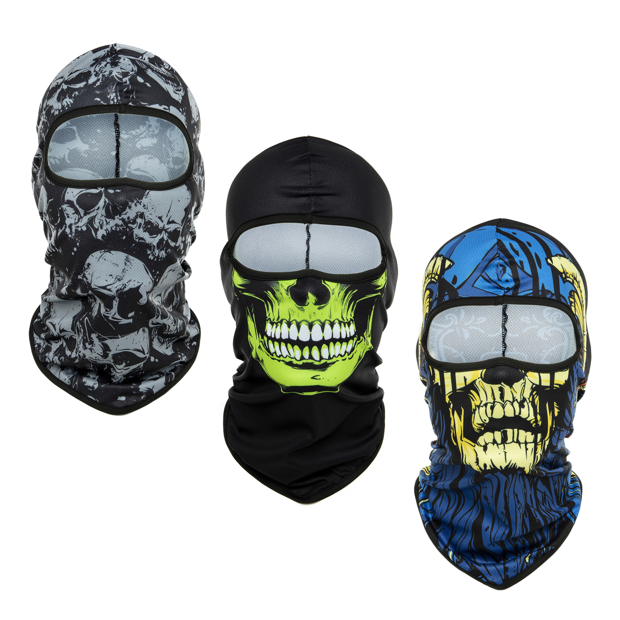 NK HOME 3 Pcs 3D Skull Cycling Face Mask Motorcycling Neck Warmer Hood