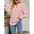 thumbnail image 2 of KelaJuan Women Casual Shirt Swiss Dot V Neck Puff Sleeve Loose Fit Tops Solid Color T Shirt, 2 of 6