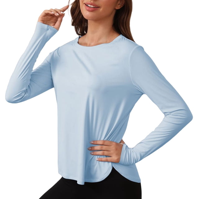 Camisas Entrenamiento Guardia Erupción Tops Sun Women Mujeres Manga Larga Atletismo Azul