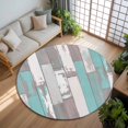 thumbnail image 3 of 8ft Round Rug, Turquoise Gray Non-Skid Rubber Backing Large Area Rugs - Living Room Bedroom Home Office, Country Retro Mottled Texture Wood Grain Indoor Floor Mat Carpets Washable Rug, 3 of 9