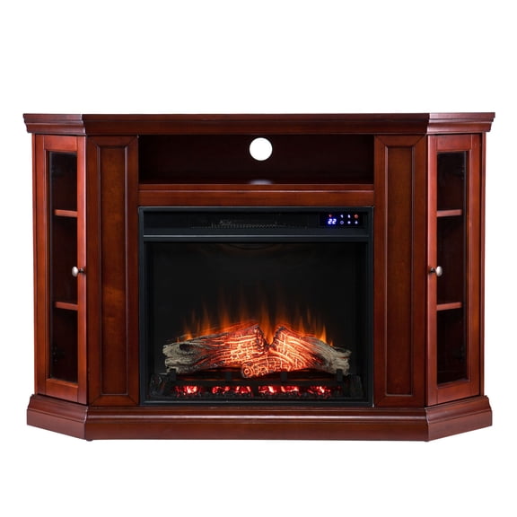Southern Enterprises 48" Mahogany Brown and Black Modern Style Triangular Electric Corner Fireplace