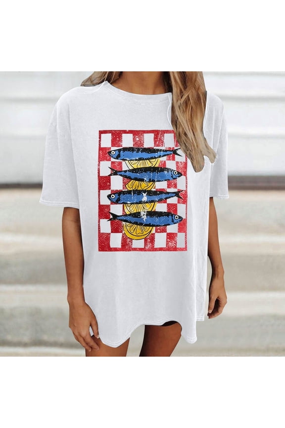 Womens Oversized Tee Crewneck Drop Shoulder Beach Surf Style Graphic T Shirts Short Sleeve Summer Loose Fit Casual Vacation Top