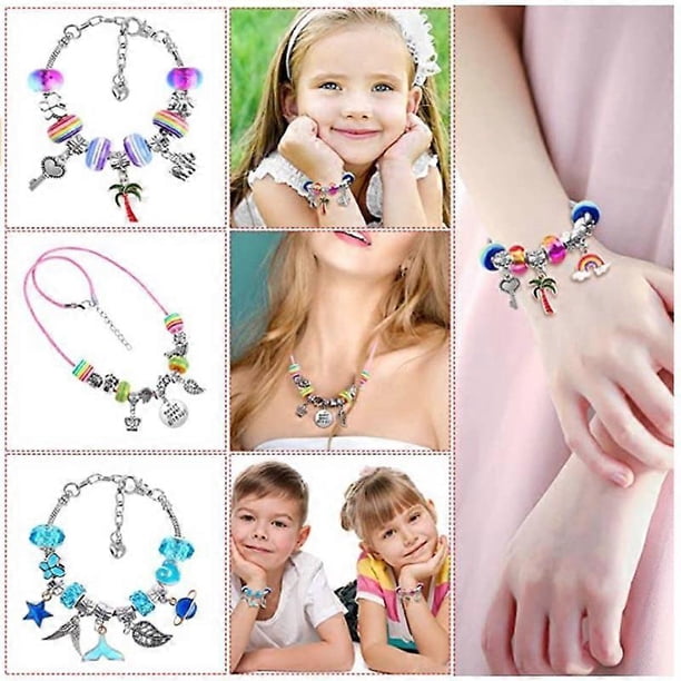 Kit para hacer pulseras DIY para niñas, 96 piezas, con cuentas, colgantes, pulseras, collares y cordones.