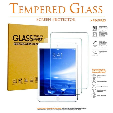 [2 pack] KIQ Premium Tempered Glass Screen Protector For Apple iPad Air 1, Air 2, Pro 9.7 [ Real GLASS, 9H Hardness, Anti-Scratch, Bubble-Free, Self-Adhering, Easy intallation, 0.30mm