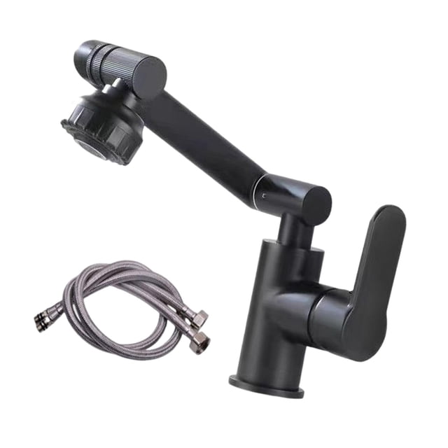 Rongfmy 360 Degree Rotatable Bathroom Faucet with Hot And Cold Control, Basin Mixer Tap, Black with Pipe