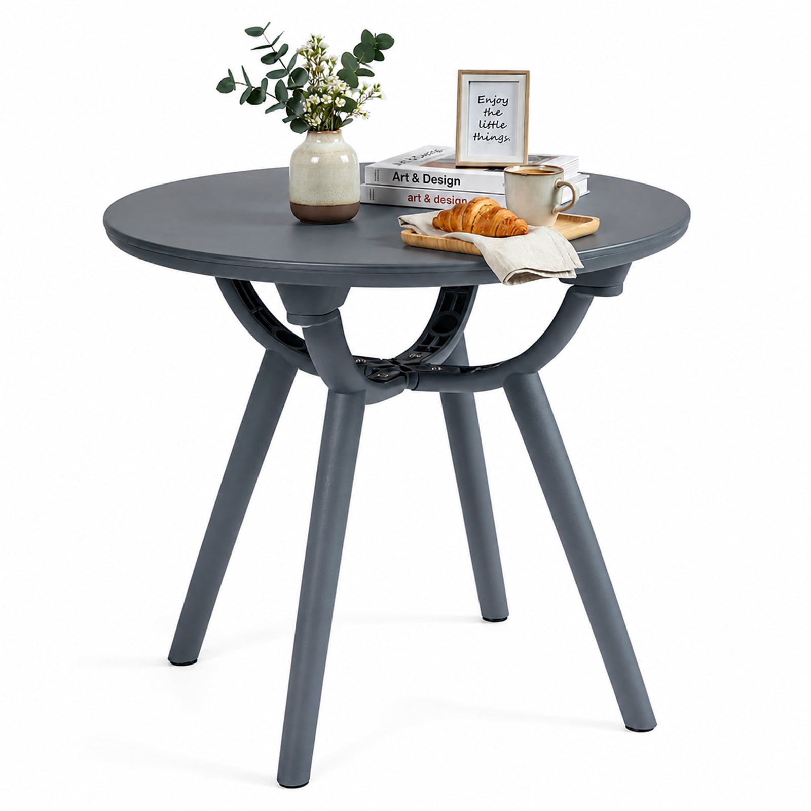 Furnibear Outdoor Round Patio Storage Side Table Set of 2 with Weatherproof PP and ABS Build for Poolside Backyard Balcony and Deck, Gray