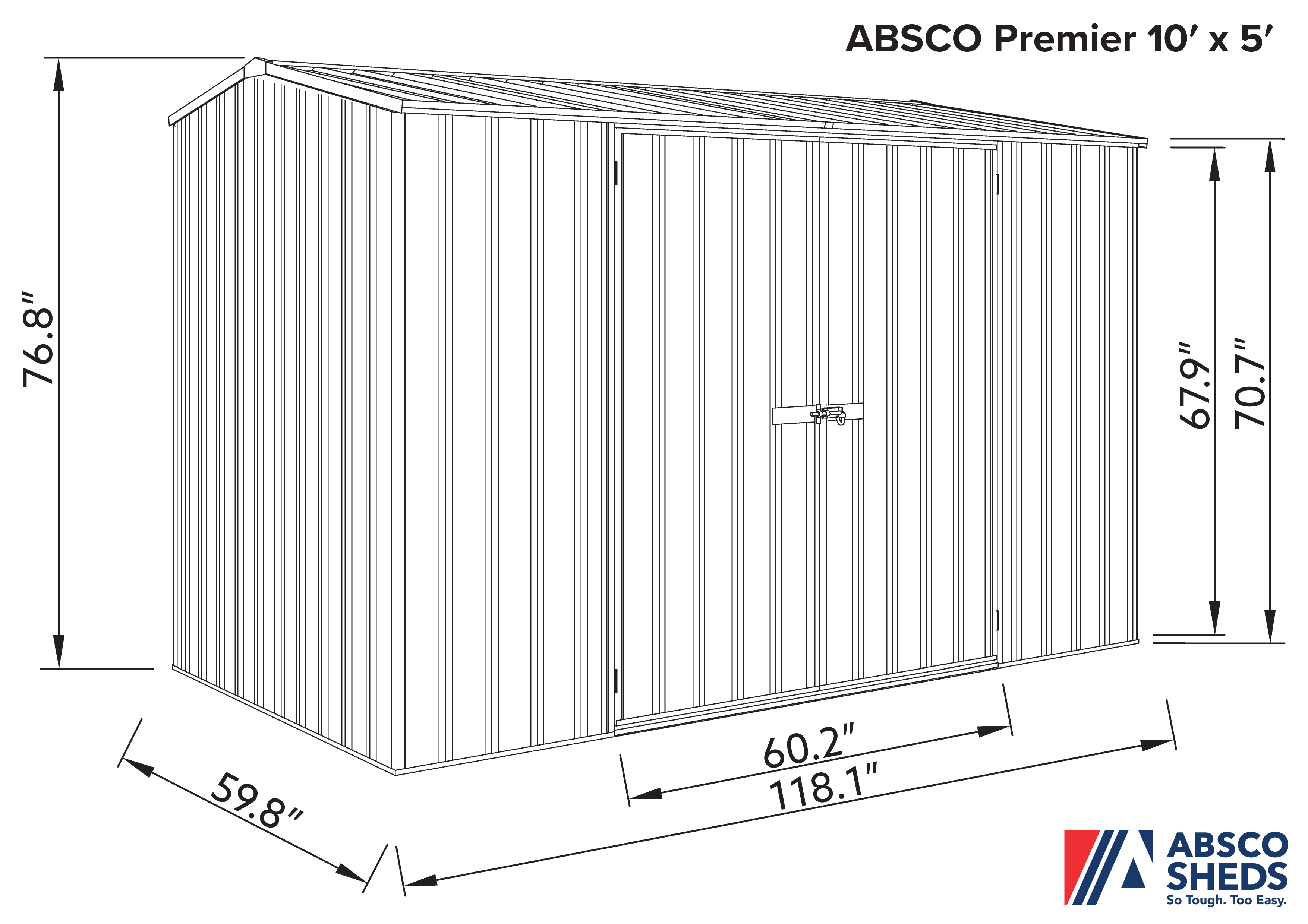 Absco Shed Premier 10 x 5 ft. Galvanized Steel and Metal Storage Shed, Gray - image 4 of 11