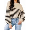 thumbnail image 3 of Suéter Holgado de Otoño para Mujer, Moderno Jersey de Punto A Rayas con Mangas Murciélago y Bloques de Color. Camello Rayado XL, 3 of 5