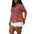 thumbnail image 2 of Agnes Orinda Women's Plus Size Floral Tops Pleated Tie Neck Short Sleeve Casual Summer Blouse 4X Burgundy, 2 of 6