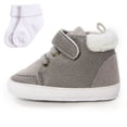 thumbnail image 3 of 0-18M Baby Boys Girls PU Leather Ankle High Sneakers with Socks Newborn Soft Sole Prewalker Shoes, 3 of 5