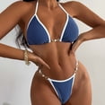 thumbnail image 3 of 1 Set Women Bikini Set Contrast Color Spaghetti Strap Halter Neck Lace Up High Waist Swimming Low-cut Triangle Briefs Lady Swimsuit Set Water Sports Clothes, 3 of 6