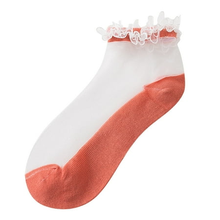 

Labakihah ankle socks Women Casual Cute Solid Floral Mesh Splice Breathable Short Socks Orange